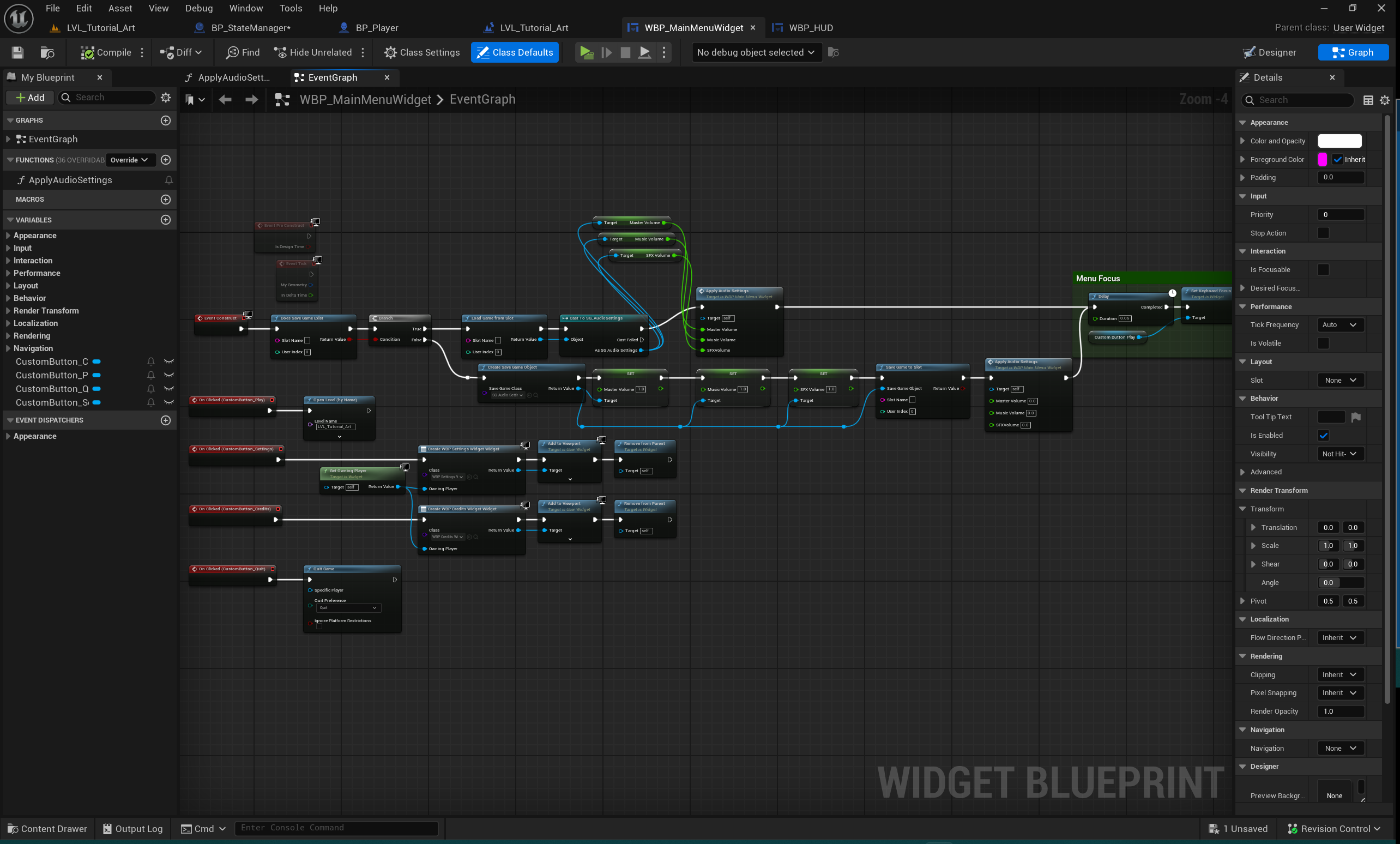 Pause menu and game state Blueprint logic