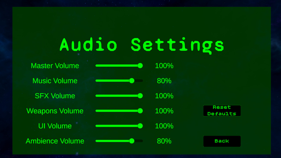 Unity screenshot of audio settings menu