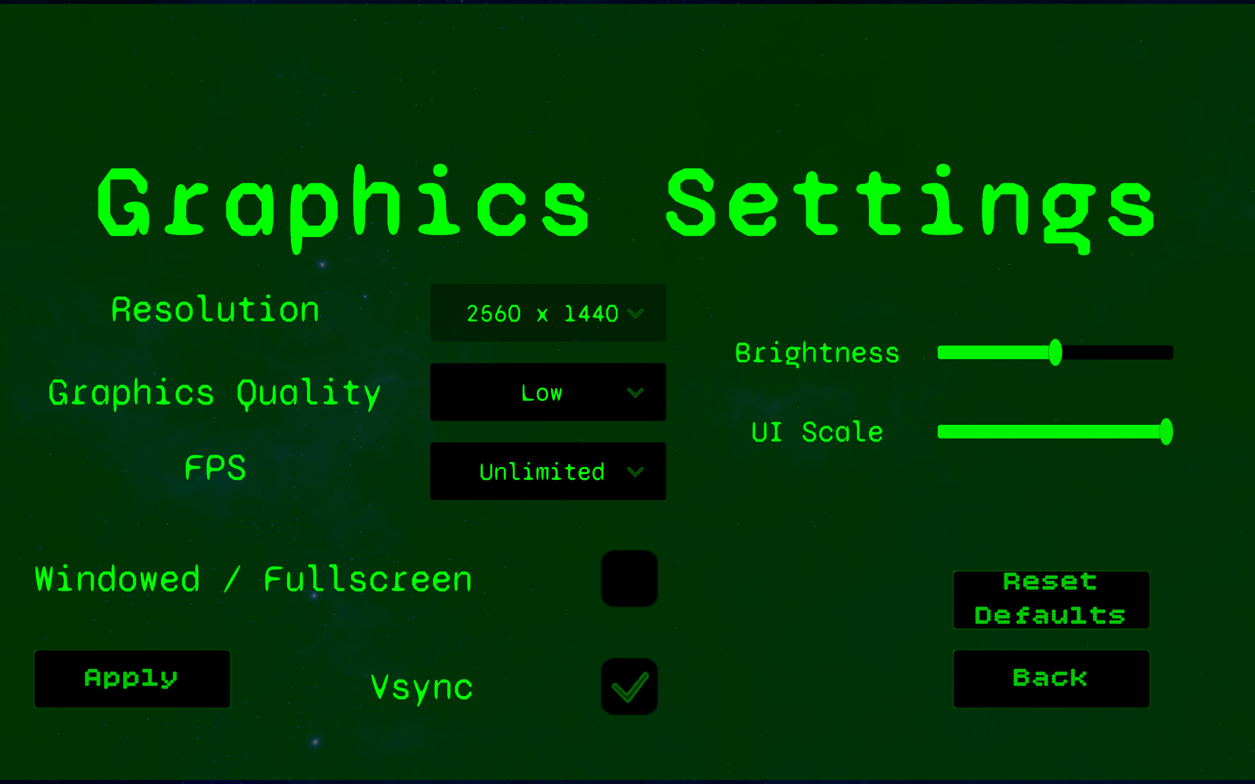 Before-and-after screenshot showing the UI Scale slider resizing the main menu, audio settings menu, graphics settings menu, and credits menu roots.