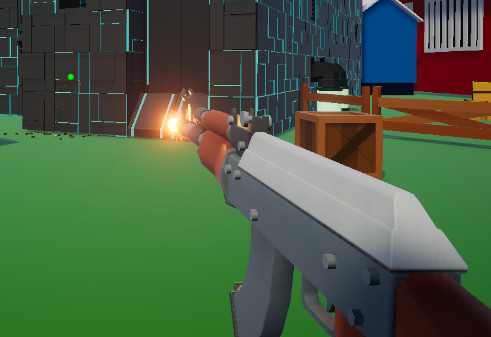 Unity screenshot of weapon view model recoil, muzzle flash, or reticle feedback